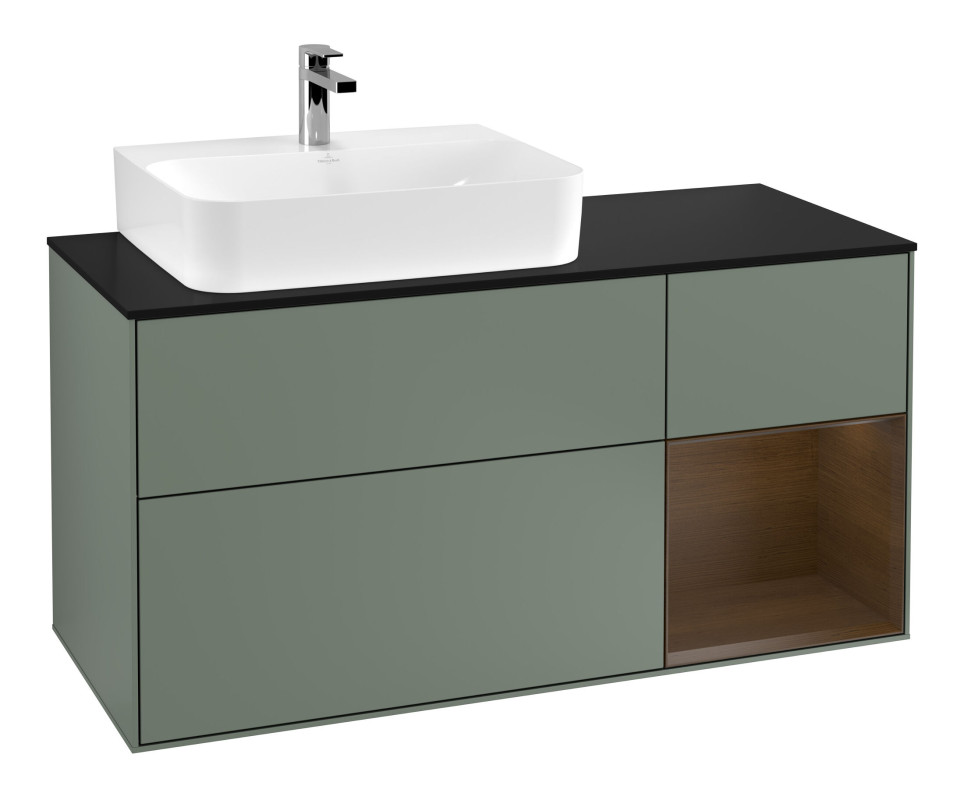 Тумба під раковину Villeroy & Boch Finion 120х50,1 см із підсвічуванням МДФ оливковий матовий лак/скло чорне матове F152GNGM