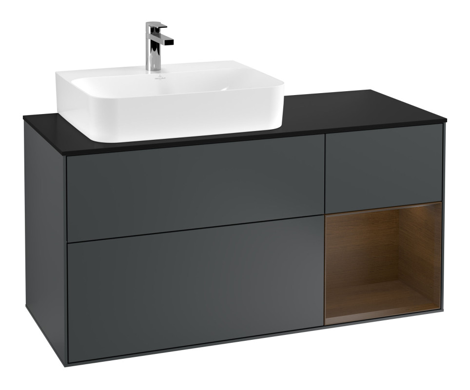 Тумба под раковину Villeroy & Boch Finion 120х50,1 см с подсветкой МДФ темно-синий матовый лак/стекло черное матовое F152GNHG