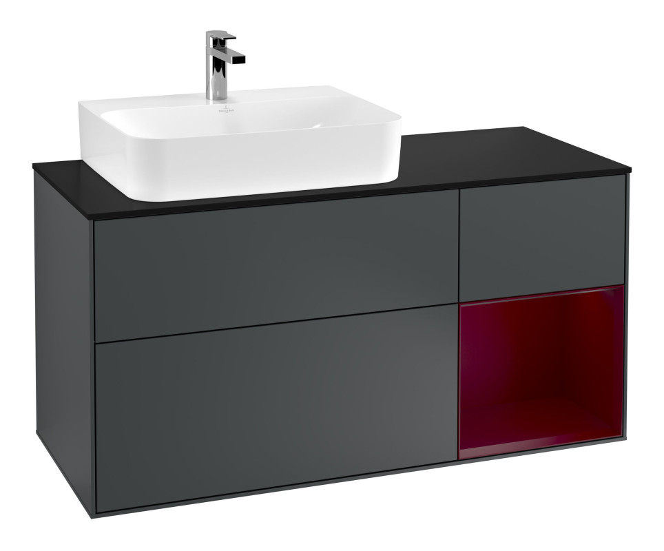 Тумба под раковину Villeroy & Boch Finion 120х50,1 см с подсветкой МДФ темно-синий матовый лак/стекло черное матовое F152HBHG