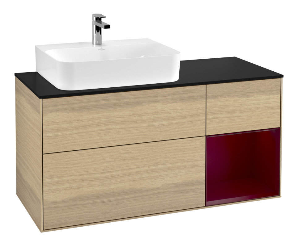 Тумба под раковину Villeroy & Boch Finion 120х50,1 см с подсветкой МДФ шпон дуба/стекло черное матовое F152HBPC