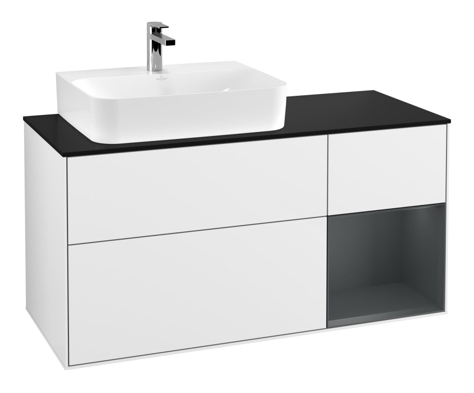 Тумба под раковину Villeroy & Boch Finion 120х50,1 см с подсветкой МДФ глянцевый белый лак/стекло черное матовое F152HGGF