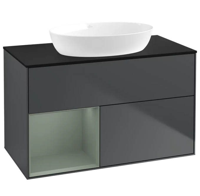 Тумба под раковину Villeroy & Boch Finion 100х50,1 см с подсветкой МДФ темно-синий матовый лак/стекло черное матовое GA12GMHG