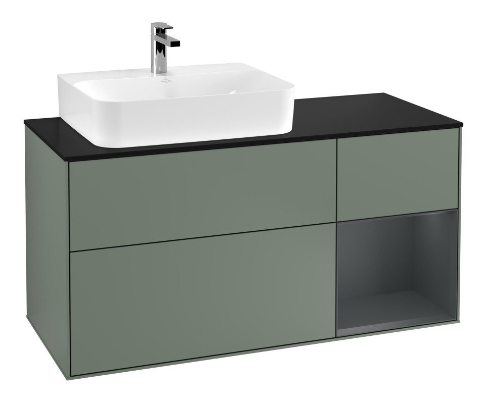 Тумба под раковину Villeroy & Boch Finion 120х50,1 см с подсветкой МДФ оливковый матовый лак/стекло черное матовое F152HGGM