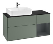 Тумба под раковину Villeroy & Boch Finion 120х50,1 см с подсветкой МДФ оливковый матовый лак/стекло черное матовое F152HGGM