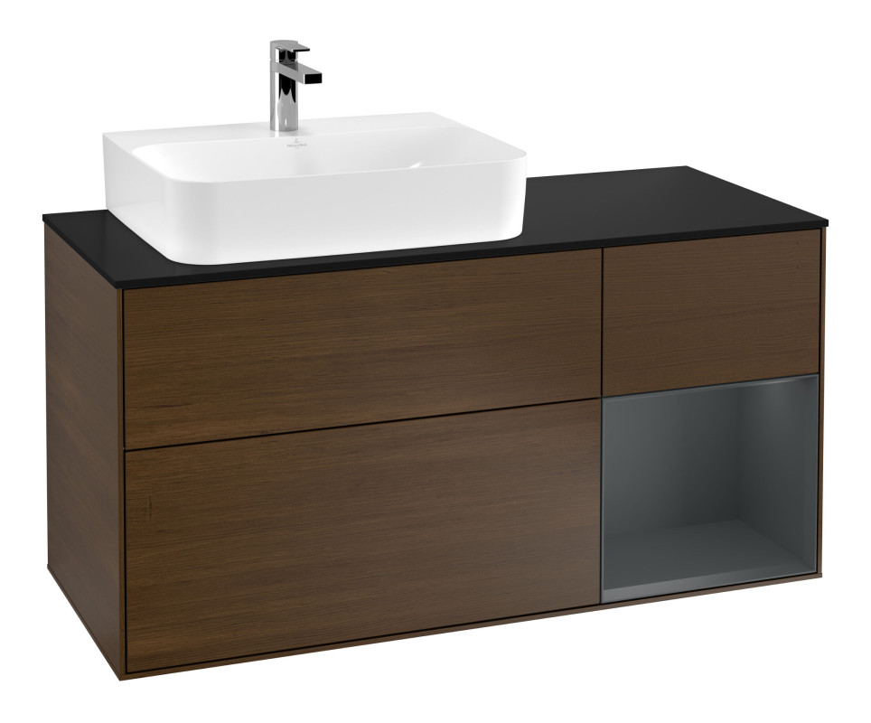 Тумба под раковину Villeroy & Boch Finion 120х50,1 см с подсветкой МДФ шпон грецкого ореха/стекло черное матовое F152HGGN