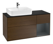 Тумба под раковину Villeroy & Boch Finion 120х50,1 см с подсветкой МДФ шпон грецкого ореха/стекло черное матовое F152HGGN