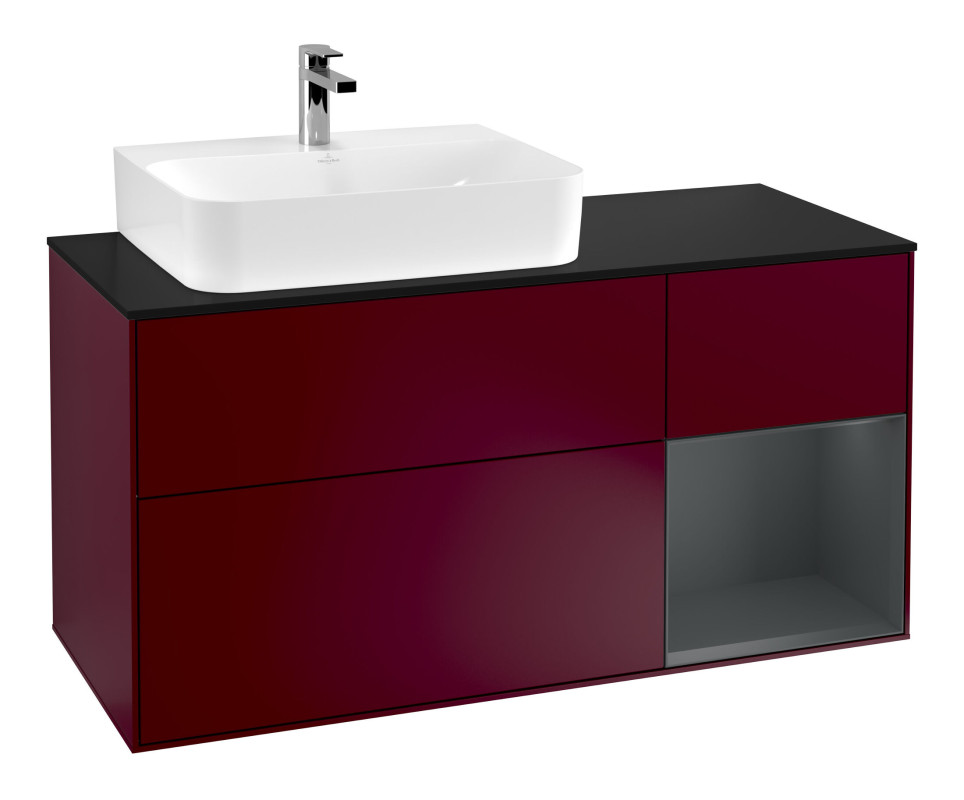 Тумба под раковину Villeroy & Boch Finion 120х50,1 см с подсветкой МДФ пион матовый лак/стекло черное матовое F152HGHB