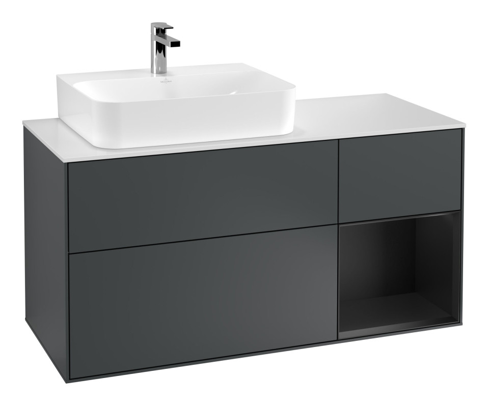 Тумба под раковину Villeroy & Boch Finion 120х50,1 см с подсветкой МДФ темно-синий матовый лак/стекло белое матовое F151PDHG