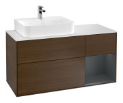 Тумба під раковину Villeroy & Boch Finion 120х50,1 см із підсвічуванням МДФ шпон волоського горіха/скло біле матове F151HGGN