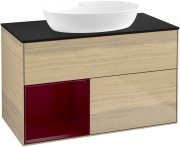 Тумба під раковину Villeroy & Boch Finion 100х50,1 см із підсвічуванням МДФ шпон дуба/скло чорне матове GA12HBPC