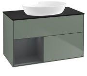 Тумба под раковину Villeroy & Boch Finion 100х50,1 см с подсветкой МДФ оливковый матовый лак/стекло черное матовое GA12HGGM