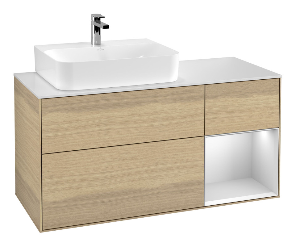 Тумба під раковину Villeroy & Boch Finion 120х50,1 см із підсвічуванням МДФ шпон дуба/скло біле матове F151MTPC