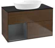 Тумба под раковину Villeroy & Boch Finion 100х50,1 см с подсветкой МДФ шпон грецкого ореха/стекло черное матовое GA12HGGN