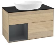 Тумба під раковину Villeroy & Boch Finion 100х50,1 см із підсвічуванням МДФ шпон дуба/скло чорне матове GA12HGPC