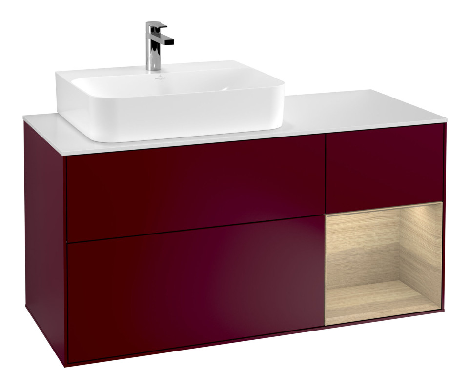 Тумба под раковину Villeroy & Boch Finion 120х50,1 см с подсветкой МДФ пион матовый лак/стекло белое матовое F151PCHB