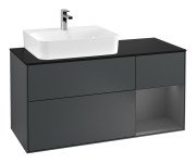 Тумба під раковину Villeroy & Boch Finion 120х50,1 см із підсвічуванням МДФ темно-синій матовий лак/скло чорне матове F152GKHG