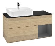 Тумба під раковину Villeroy & Boch Finion 120х50,1 см із підсвічуванням МДФ шпон дуба/скло чорне матове F152GKPC