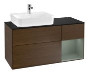 Тумба під раковину Villeroy & Boch Finion 120х50,1 см із підсвічуванням МДФ шпон волоського горіха/скло чорне матове F152GMGN