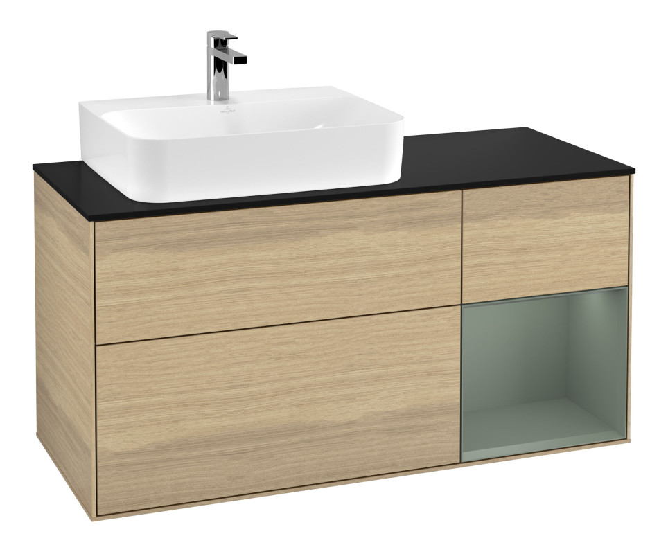 Тумба під раковину Villeroy & Boch Finion 120х50,1 см із підсвічуванням МДФ шпон дуба/скло чорне матове F152GMPC