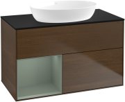 Тумба під раковину Villeroy & Boch Finion 100х50,1 см з підсвічуванням МДФ шпон волоського горіха/скло чорне матове GA12GMGN