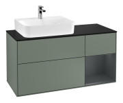 Тумба под раковину Villeroy & Boch Finion 120х50,1 см с подсветкой МДФ оливковый матовый лак/стекло черное матовое F152HGGM