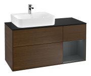 Тумба під раковину Villeroy & Boch Finion 120х50,1 см із підсвічуванням МДФ шпон волоського горіха/скло чорне матове F152HGGN