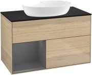 Тумба под раковину Villeroy & Boch Finion 100х50,1 см с подсветкой МДФ шпон дуба/стекло черное матовое GA12GKPC