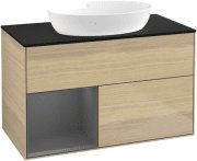 Тумба под раковину Villeroy & Boch Finion 100х50,1 см с подсветкой МДФ шпон дуба/стекло черное матовое GA12GKPC