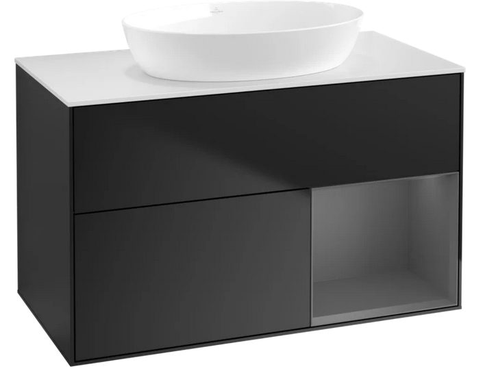 Тумба под раковину Villeroy & Boch Finion 100х50,1 см с подсветкой МДФ черный матовый лак/стекло белое матовое FA21GKPD