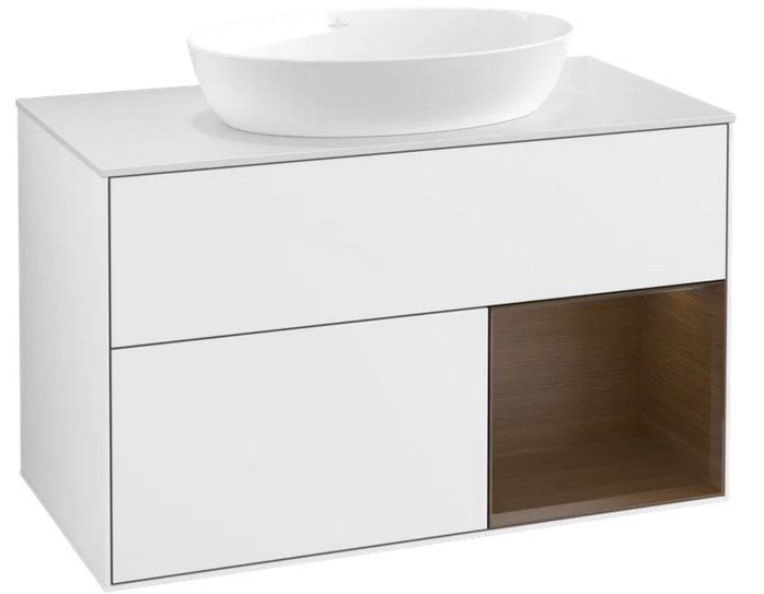 Тумба под раковину Villeroy & Boch Finion 100х50,1 см с подсветкой МДФ глянцевый белый лак/стекло белое матовое FA21GNGF