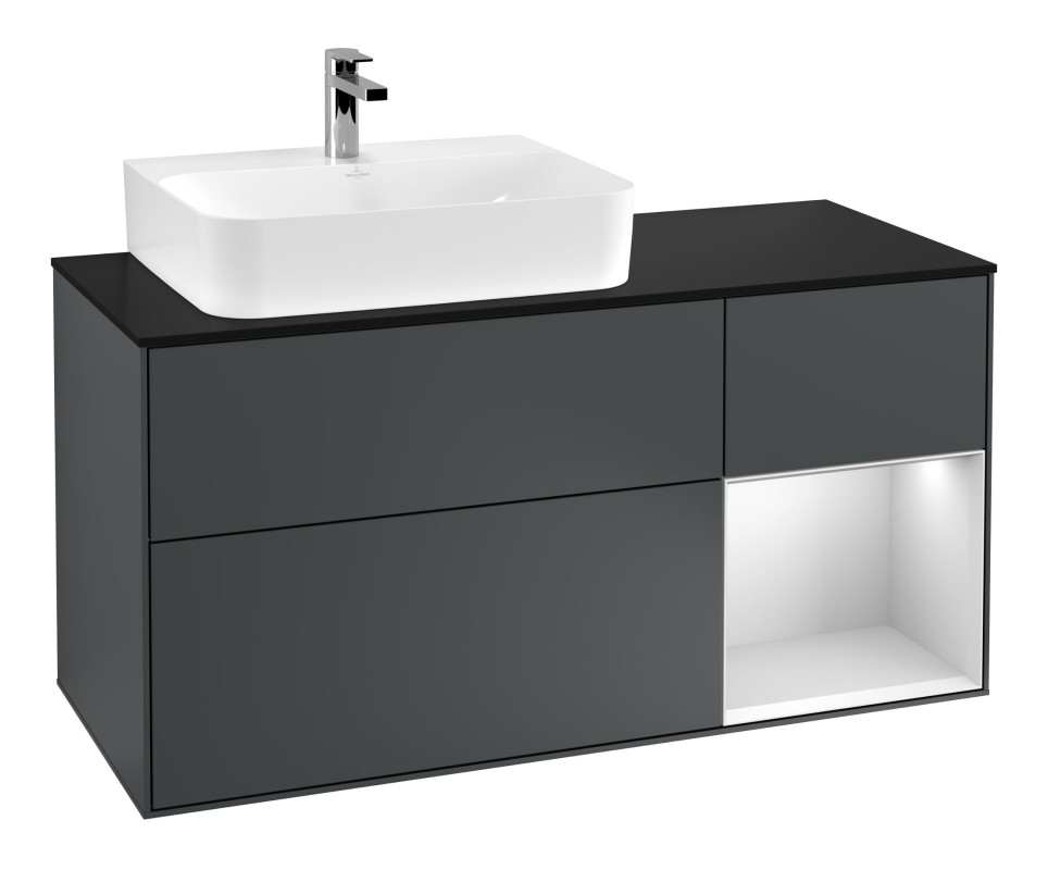 Тумба под раковину Villeroy & Boch Finion 120х50,1 см с подсветкой МДФ темно-синий матовый лак/стекло черное матовое F152MTHG