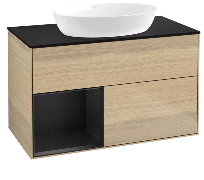 Тумба под раковину Villeroy & Boch Finion 100х50,1 см с подсветкой МДФ шпон дуба/стекло черное матовое GA12PDPC