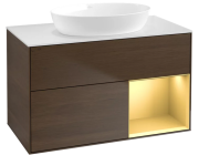 Тумба под раковину Villeroy & Boch Finion 100х50,1 см с подсветкой МДФ шпон грецкого ореха/стекло белое матовое FA21HFGN