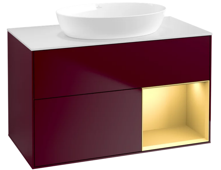 Тумба под раковину Villeroy & Boch Finion 100х50,1 см с подсветкой МДФ пион матовый лак/стекло белое матовое FA21HFHB