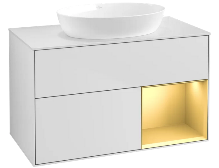 Тумба під раковину Villeroy & Boch Finion 100х50,1 см із підсвічуванням МДФ білий матовий лак/скло біле матове FA21HFMT