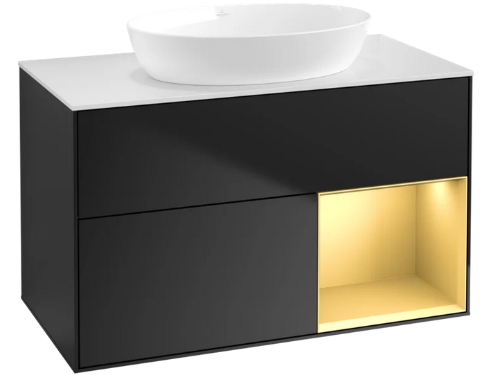 Тумба под раковину Villeroy & Boch Finion 100х50,1 см с подсветкой МДФ черный матовый лак/стекло белое матовое FA21HFPD