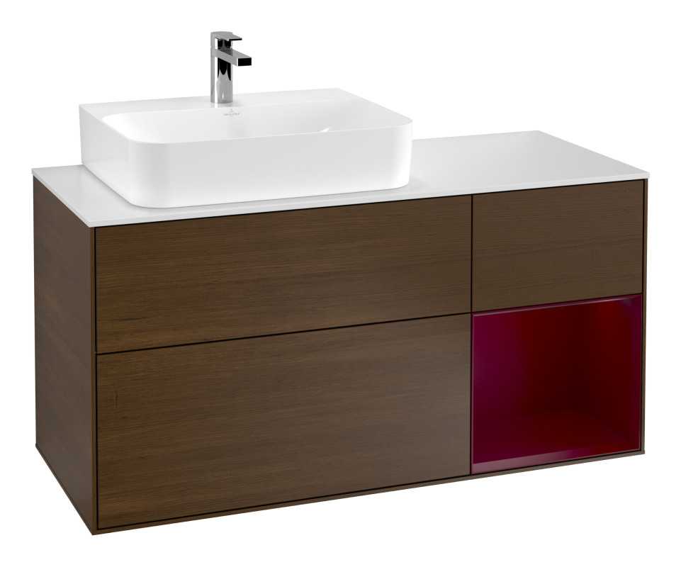 Тумба под раковину Villeroy & Boch Finion 120х50,1 см с подсветкой МДФ шпон грецкого ореха/стекло белое матовое G151HBGN