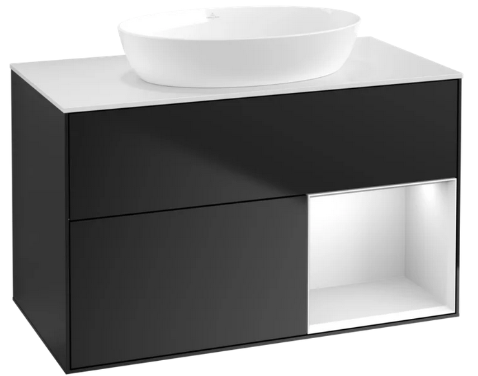 Тумба під раковину Villeroy & Boch Finion 100х50,1 см із підсвічуванням МДФ чорний матовий лак/скло біле матове FA21MTPD