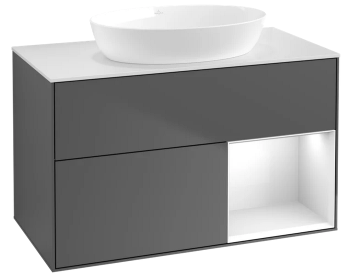 Тумба под раковину Villeroy & Boch Finion 100х50,1 см с подсветкой МДФ антрацит матовый лак/стекло белое матовое FA21GFGK