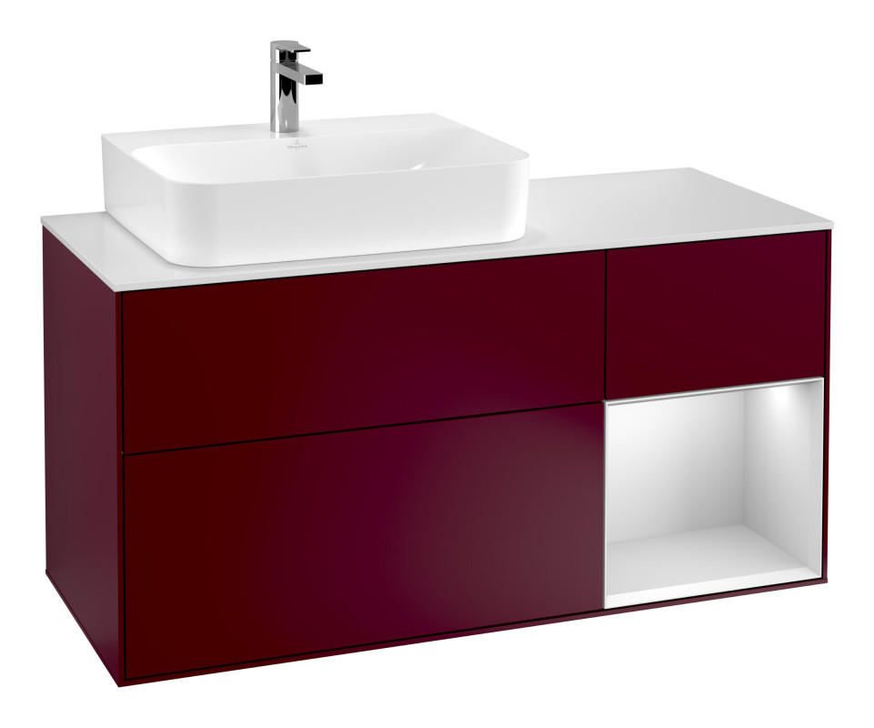 Тумба под раковину Villeroy & Boch Finion 120х50,1 см с подсветкой МДФ пион матовый лак/стекло белое матовое G151MTHB