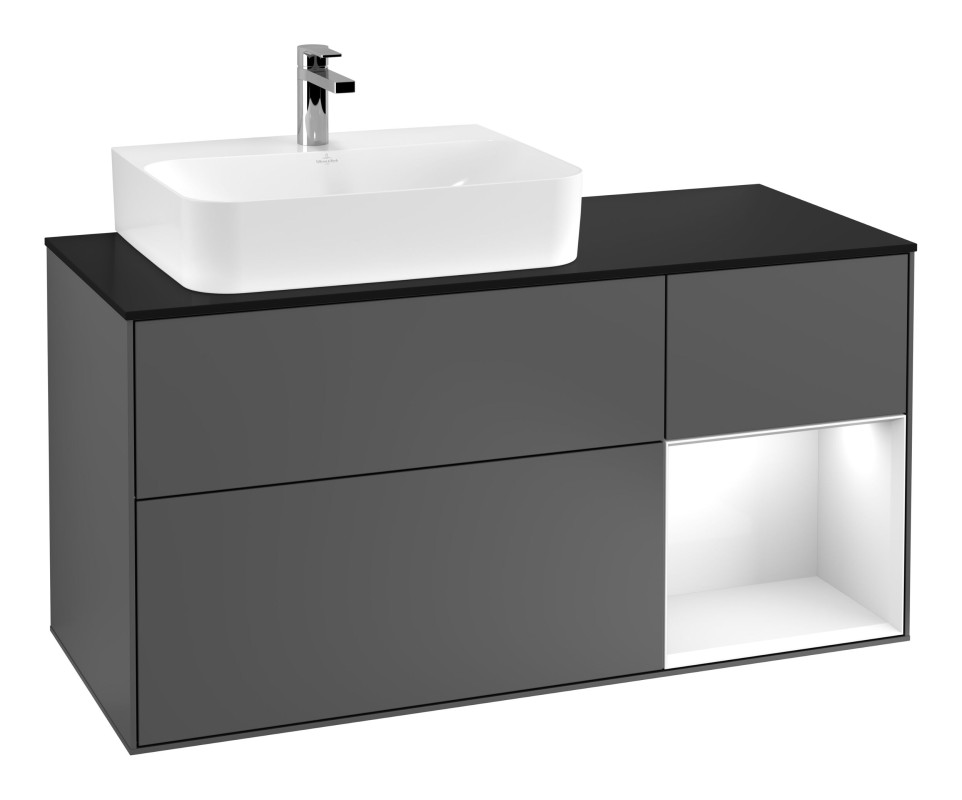 Тумба под раковину Villeroy & Boch Finion 120х50,1 см с подсветкой МДФ антрацит матовый лак/стекло черное матовое G152GFGK