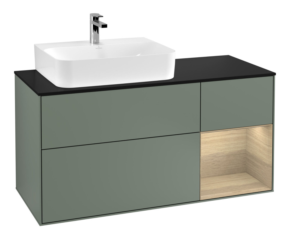 Тумба под раковину Villeroy & Boch Finion 120х50,1 см с подсветкой МДФ оливковый матовый лак/стекло черное матовое F152PCGM