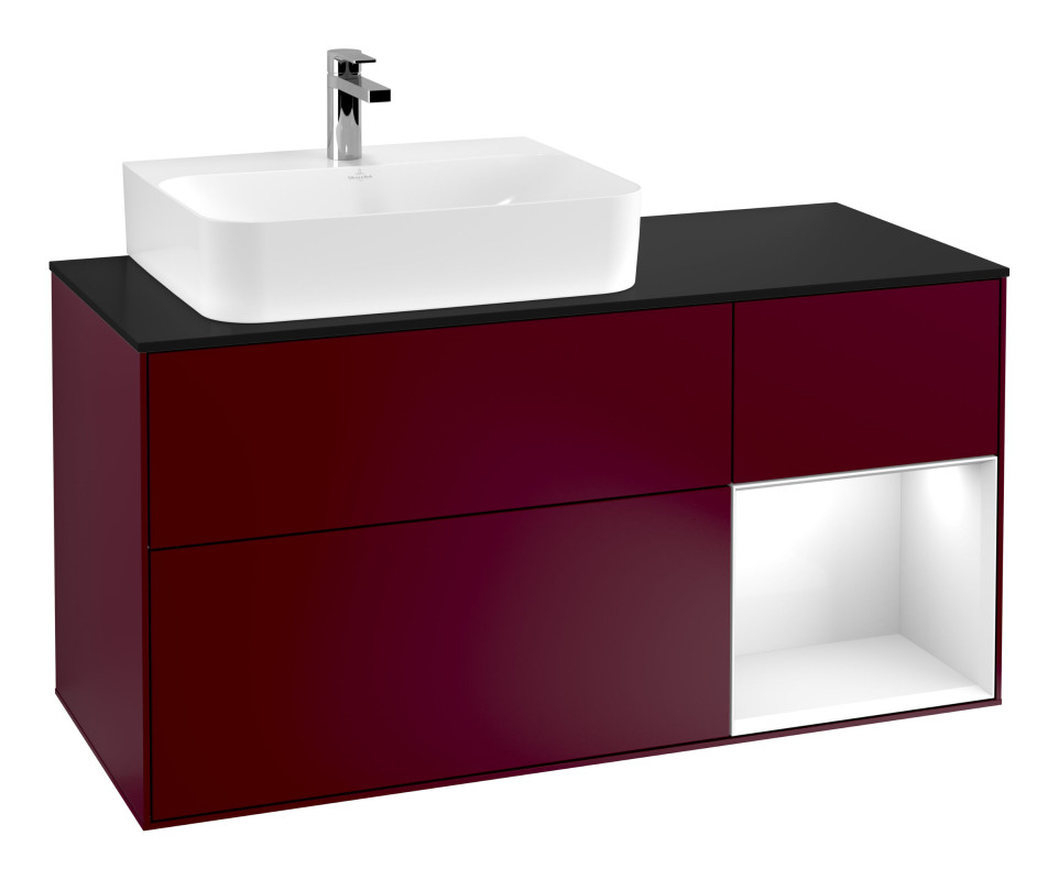 Тумба під раковину Villeroy & Boch Finion 120х50,1 см із підсвічуванням МДФ півонія матовий лак/скло чорне матове G152GFHB