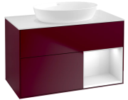 Тумба под раковину Villeroy & Boch Finion 100х50,1 см с подсветкой МДФ пион матовый лак/стекло белое матовое FA21GFHB