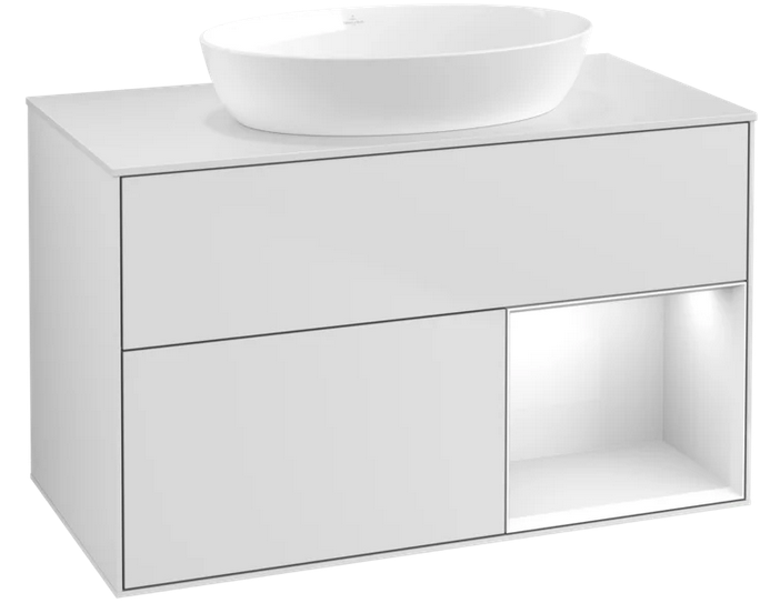 Тумба под раковину Villeroy & Boch Finion 100х50,1 см с подсветкой МДФ белый матовый лак/стекло белое матовое FA21GFMT