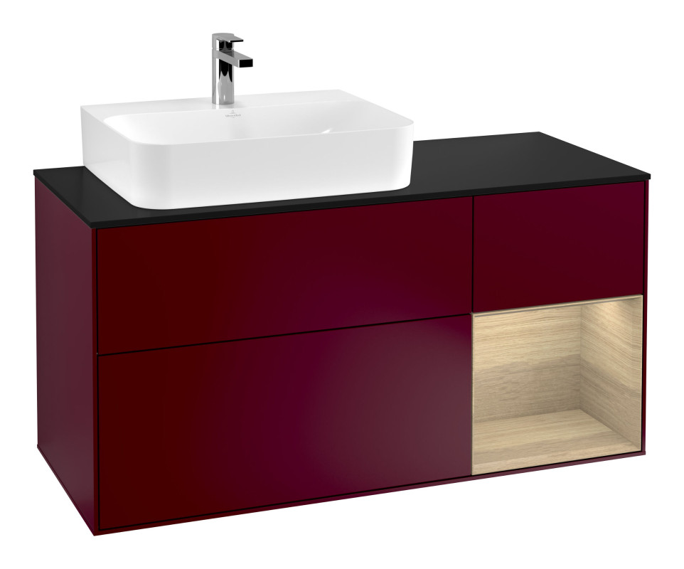 Тумба під раковину Villeroy & Boch Finion 120х50,1 см із підсвічуванням МДФ півонія матовий лак/скло чорне матове F152PCHB