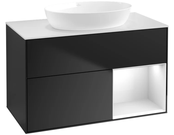 Тумба под раковину Villeroy & Boch Finion 100х50,1 см с подсветкой МДФ черный матовый лак/стекло белое матовое FA21GFPD