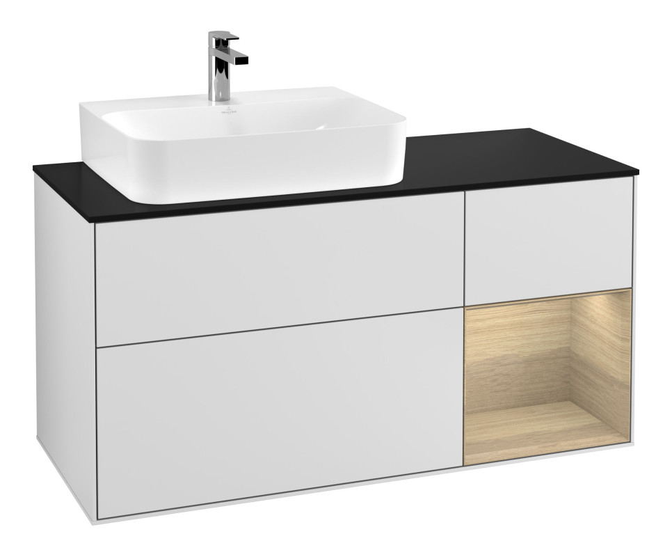 Тумба під раковину Villeroy & Boch Finion 120х50,1 см із підсвічуванням МДФ білий матовий лак/скло чорне матове F152PCMT