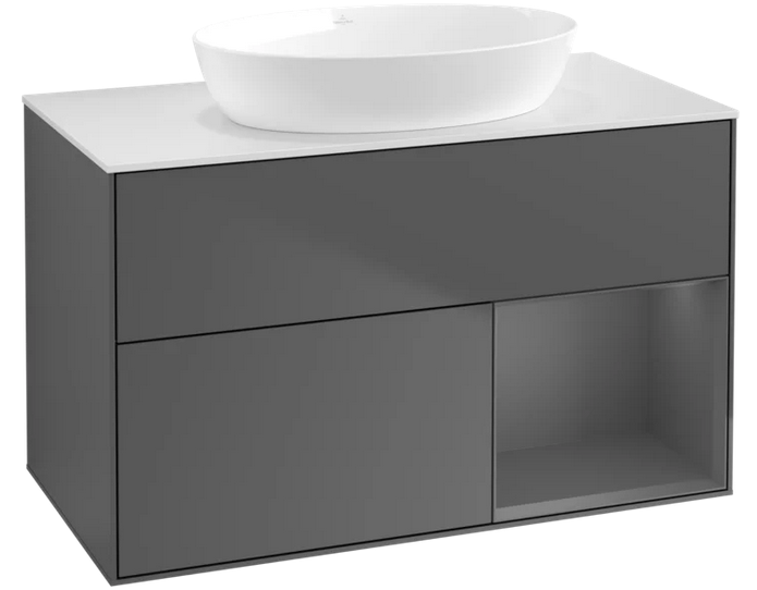 Тумба під раковину Villeroy & Boch Finion 100х50,1 см з підсвічуванням антрацит матовий лак/скло біле матове FA21GKGK