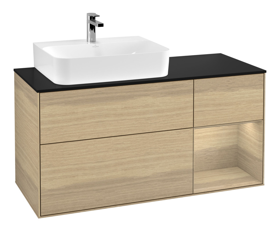 Тумба під раковину Villeroy & Boch Finion 120х50,1 см із підсвічуванням МДФ шпон дуба/скло чорне матове F152PCPC